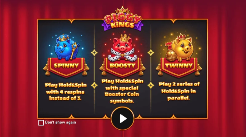 Piggy Kings – huvudskärm med tre grisar och hjul