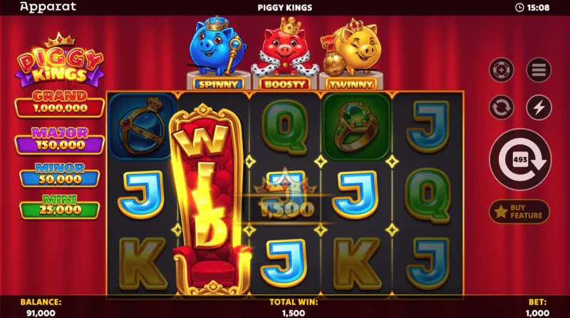 Piggy Kings – tre olika färger på Booster Coins på spelplanen